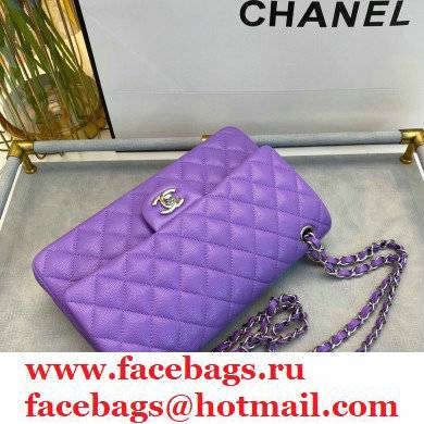 chanel 1112 medium classic flap bag in caviar leather purple with silver hardware - Click Image to Close