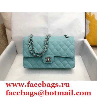 chanel 1112 medium classic flap bag in caviar leather sky blue with silver hardware - Click Image to Close