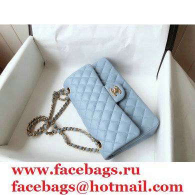 chanel 1112 medium classic flap bag in sheepskin sky blue with gold hardware