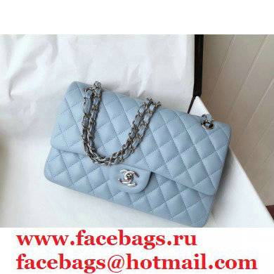 chanel 1112 medium classic flap bag in sheepskin sky blue with silver hardware