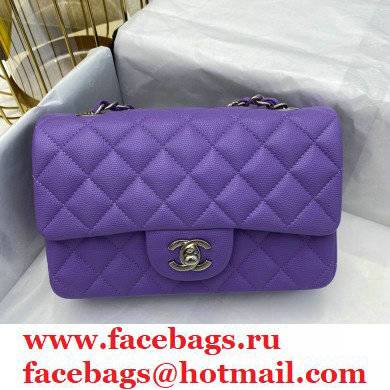 chanel 1116 mini flap bag in caviar leather purple with silver hardware - Click Image to Close