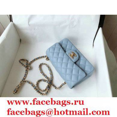 chanel 1116 mini flap bag in sheepskin sky blue with gold hardware - Click Image to Close