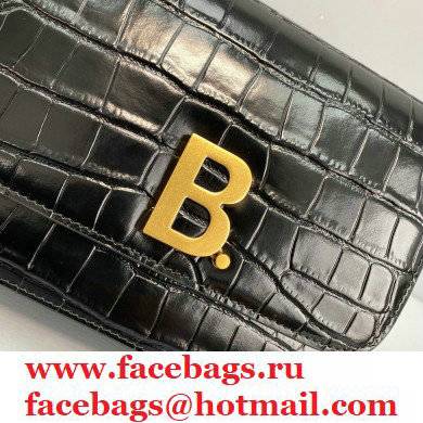 BalenciagaCowhide Crocodile embossed Flap bag in Black Bb011