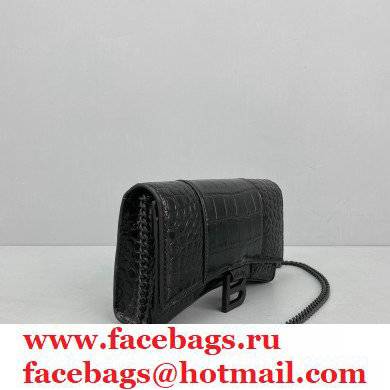Balenciaga Cowhide Crocodile embossed Chain bag in Black Bb020