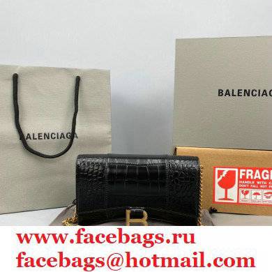 Balenciaga Cowhide Crocodile embossed Chain bag in Black Bb021
