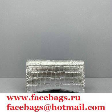 Balenciaga Cowhide Crocodile embossed Chain bag in Silver Bb019