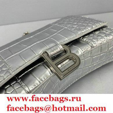 Balenciaga Cowhide Crocodile embossed Chain bag in Silver Bb019