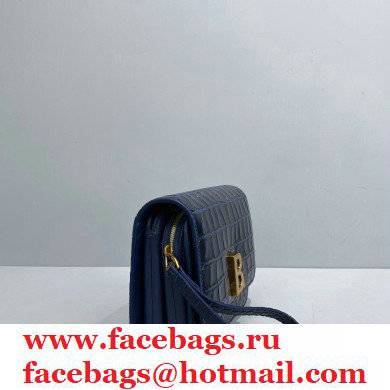 Balenciaga Cowhide Crocodile embossed Flap bag in Blue Bb005 2021 - Click Image to Close