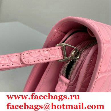 Balenciaga Cowhide Crocodile embossed Flap bag in Pink Bb010 2021