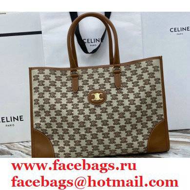 Celine Horizontal Cabas Tote Bag in Textile with Triomphe Embroidery Brown 2021 - Click Image to Close