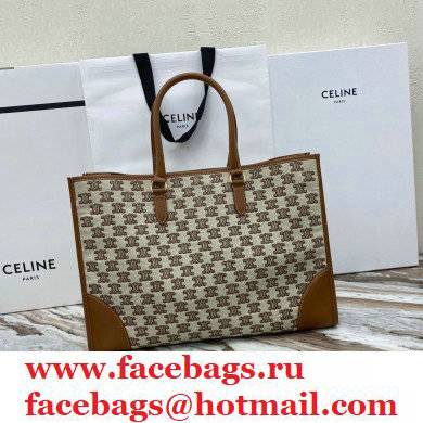 Celine Horizontal Cabas Tote Bag in Textile with Triomphe Embroidery Brown 2021 - Click Image to Close