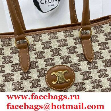 Celine Horizontal Cabas Tote Bag in Textile with Triomphe Embroidery Brown 2021