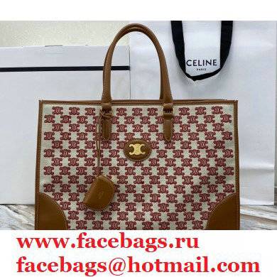 Celine Horizontal Cabas Tote Bag in Textile with Triomphe Embroidery Fox Red 2021 - Click Image to Close