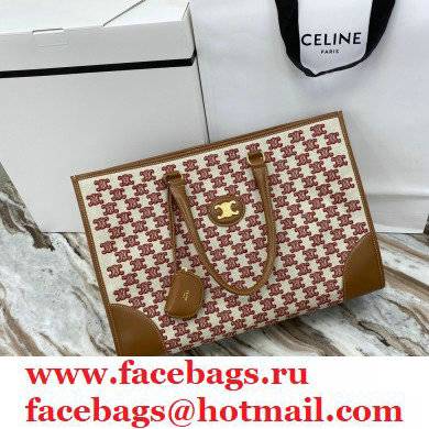 Celine Horizontal Cabas Tote Bag in Textile with Triomphe Embroidery Fox Red 2021