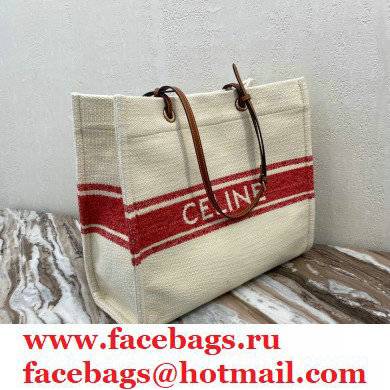 Celine Squared Cabas Tote Bag in Plein soleil Textile and Calfskin Red 2021