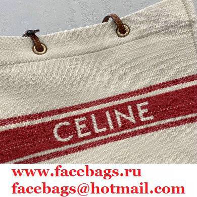 Celine Squared Cabas Tote Bag in Plein soleil Textile and Calfskin Red 2021 - Click Image to Close