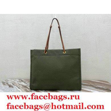 Celine Squared Cabas Tote Bag in Textile and Calfskin Army Green 2021