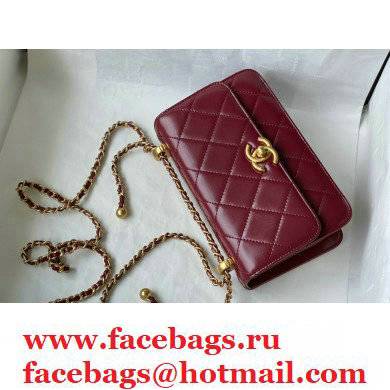 ChanelCowhide Metal buckle Chain bag in Red As26151 2021