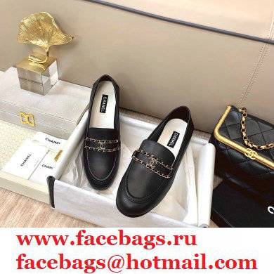 Chanel Calfskin Sheepskin lining loafers shoes in Black Cs009 - Click Image to Close