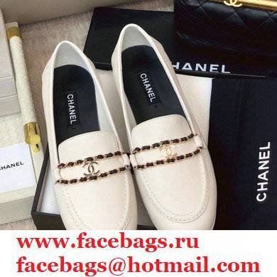 Chanel Calfskin Sheepskin lining loafers shoes in White Cs009