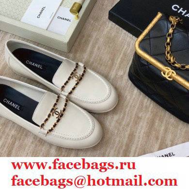 Chanel Calfskin Sheepskin lining loafers shoes in White Cs009