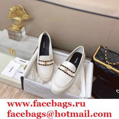 Chanel Calfskin Sheepskin lining loafers shoes in White Cs009 - Click Image to Close