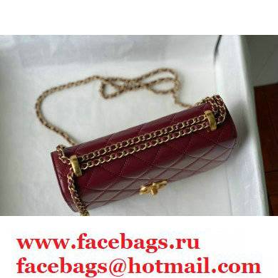 Chanel Cowhide Metal buckle Chain bag in Burgundy As26494 2021