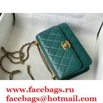Chanel Cowhide Metal buckle Chain bag in Green As26491 2021