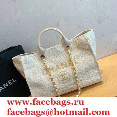 Chanel Deauville medium Shopping Tote Bag A93786 Towel Fabric Beige 2021 - Click Image to Close