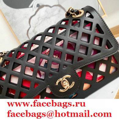 Chanel See Through Perforated Calfskin Flap Bag AS2370 Black 2021 - Click Image to Close