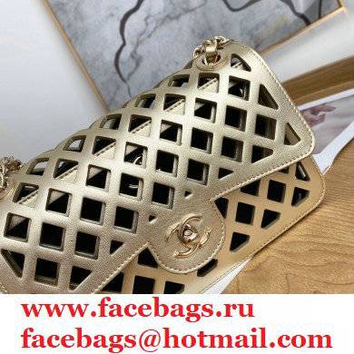 Chanel See Through Perforated Calfskin Flap Bag AS2370 Metallic Gold 2021