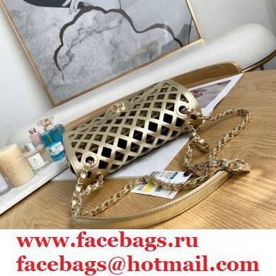 Chanel See Through Perforated Calfskin Flap Bag AS2370 Metallic Gold 2021 - Click Image to Close