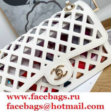 Chanel See Through Perforated Calfskin Flap Bag AS2370 White 2021 - Click Image to Close