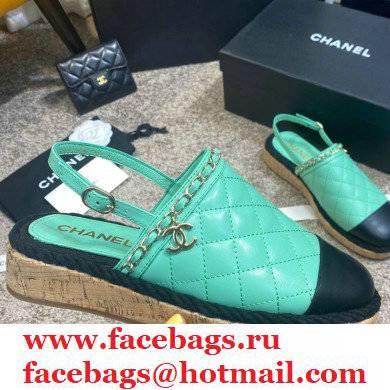 Chanel sheepskin/canvas Fisherman Sandals in Green Cs006 2021 - Click Image to Close