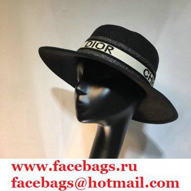 Christian Dior Ribbon Flat top straw hat in Black Dh004 2021