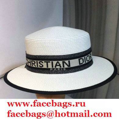 Christian Dior Ribbon Flat top straw hat in White Dh003 2021 - Click Image to Close