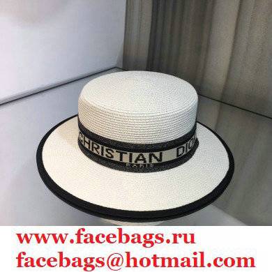 Christian Dior Ribbon Flat top straw hat in White Dh003 2021