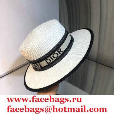 Christian Dior Ribbon Flat top straw hat in White Dh003 2021
