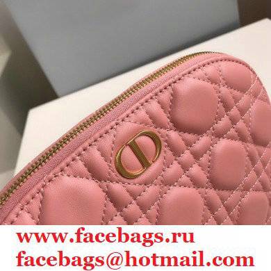 Dior Caro Beauty Pouch Bag in Cannage Lambskin Light Pink 2021