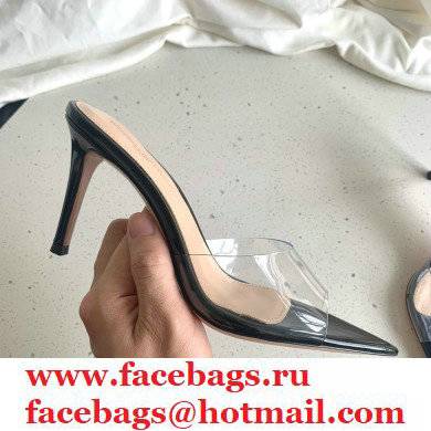 Gianvito Rossi Heel 10cm PVC Elle Mules Transparent Black - Click Image to Close