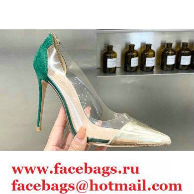 Gianvito Rossi Heel 10cm Plexi Pumps Gold/Suede Green - Click Image to Close