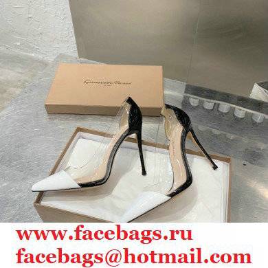 Gianvito Rossi Heel 10cm Plexi Pumps Patent White/Black - Click Image to Close