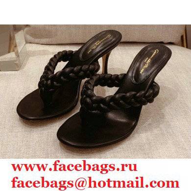 Gianvito Rossi Heel 7.5cm Woven Tropea Thong Sandals Mules Black - Click Image to Close