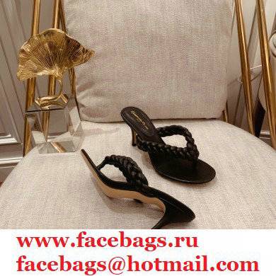 Gianvito Rossi Heel 7.5cm Woven Tropea Thong Sandals Mules Black