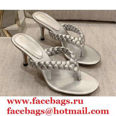 Gianvito Rossi Heel 7.5cm Woven Tropea Thong Sandals Mules Silver - Click Image to Close