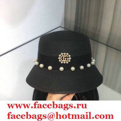 Gucci pearl Hand-woven straw hat in Black Gh007 2021