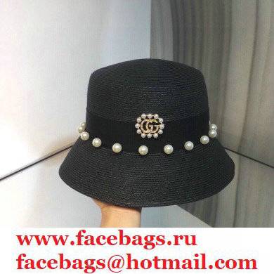 Gucci pearl Hand-woven straw hat in Black Gh007 2021