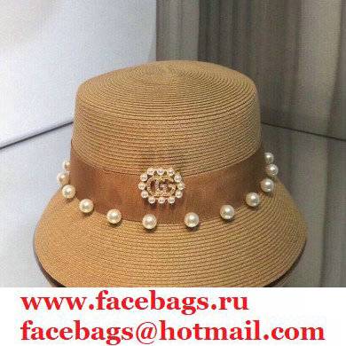 Gucci pearl Hand-woven straw hat in Brown Gh006 2021