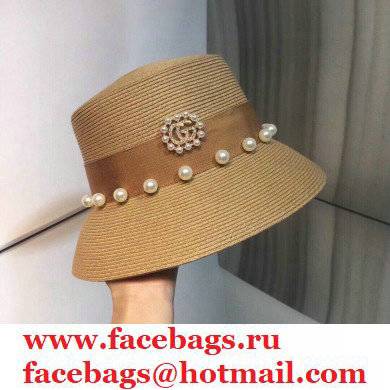 Gucci pearl Hand-woven straw hat in Brown Gh006 2021