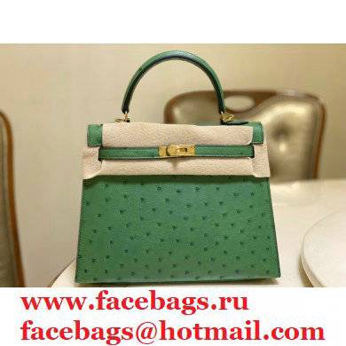 HERMES OSTRICH LEATHER KELLY 25 BAG green - Click Image to Close